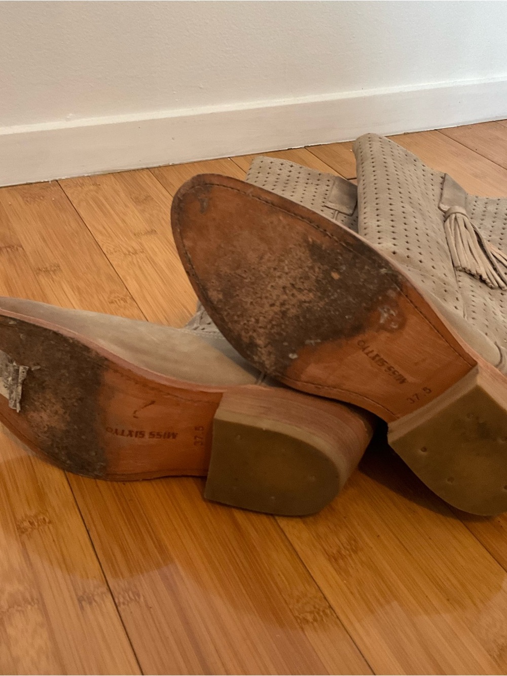 Miss Sixty Taupe Perforated Over-the-Knee Suede Boots with Tassel - Picture 12 of 16